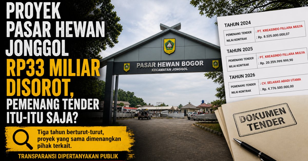 Tender Berulang Proyek Pasar Hewan Jonggol Disorot, Pemenang Sama Tiga Tahun Berturut-turut